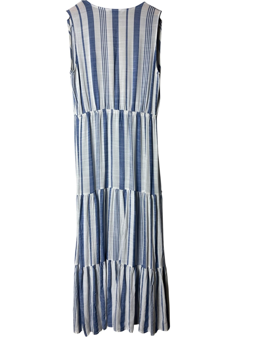 Blue Island Blue & White Striped Deep Vee Small Women’s Tie-Front Maxi Dress - Picture 3 of 7